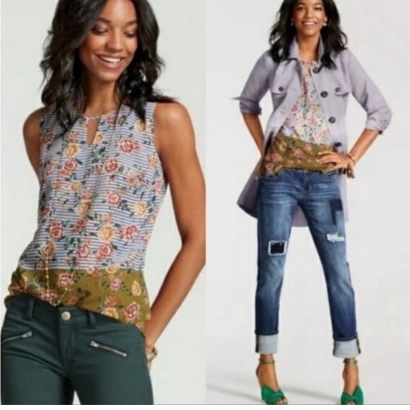 Cabi Penelope Flora Striped Tank Top Blouse Orange Blue White Green 5354 Sz S - Picture 4 of 8